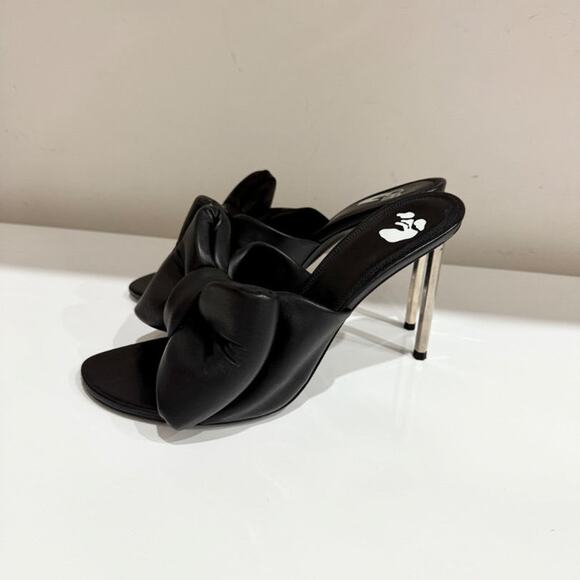 NWOT Off-White Allen Bow Black Leather Mules w/ Metallic Stiletto Heel Womens 40 - Picture 3 of 8